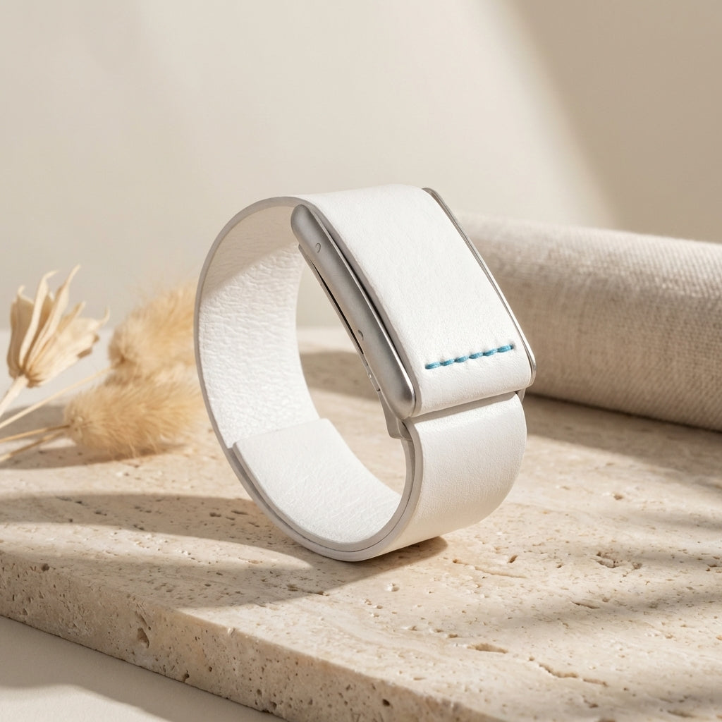 Rocker Duck Ecoband 5.0 White Turquoise – WHOOP-compatible Italian vegan leather band, turquoise accent stitching