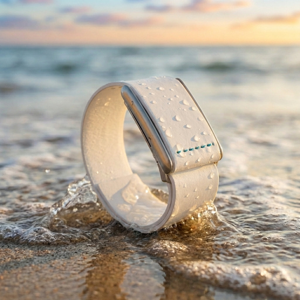 White Turquoise Ecoband 5.0 worn on wrist – Italian artisanal WHOOP strap, gym-to-office minimal design
